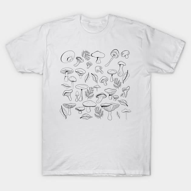 Black and white mushrooms T-Shirt by smoochugs